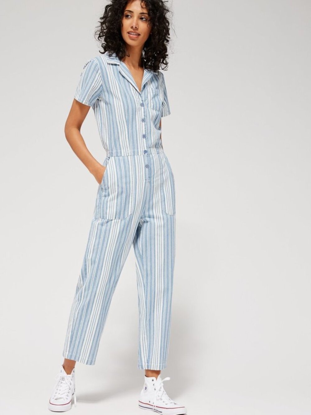 LACAUSA Montana Jumpsuit - Indigo Striped - Size M - 100% cotton